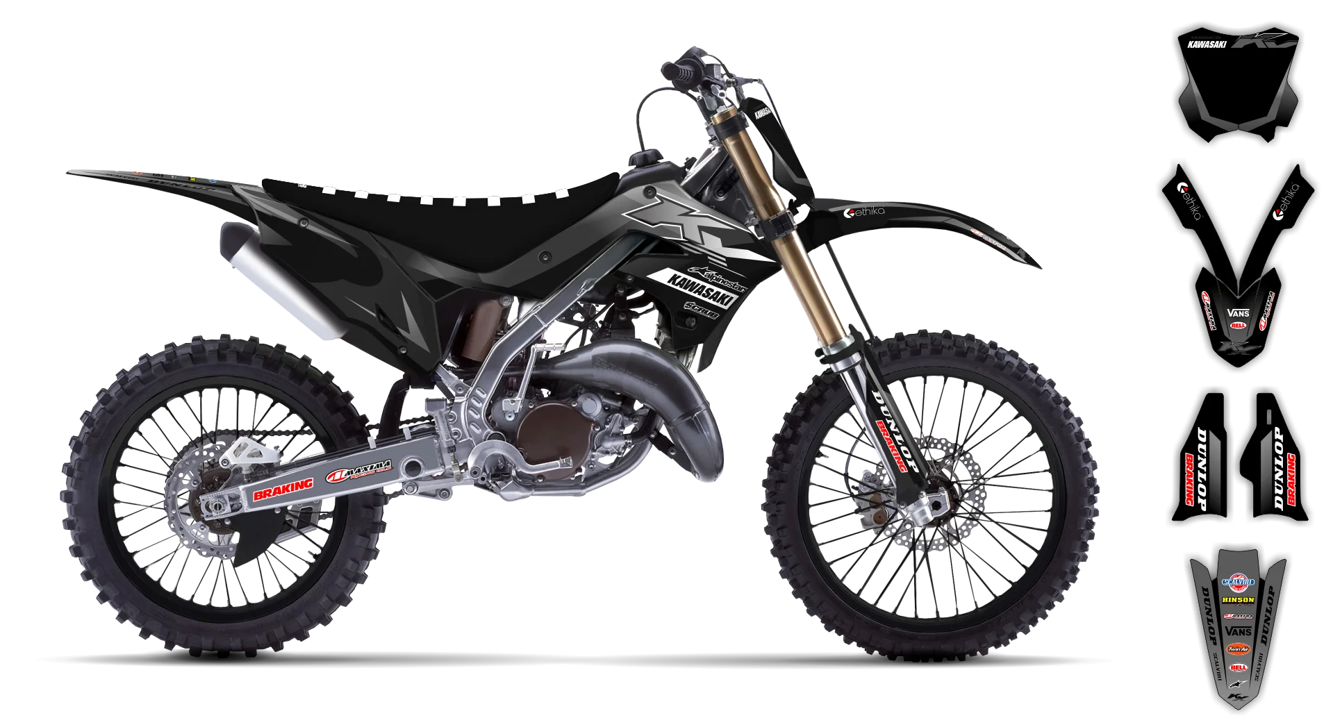 Graphics Kit - Kawasaki - KX 125-250 Restyle - 2004-2008 - Rampage - R1