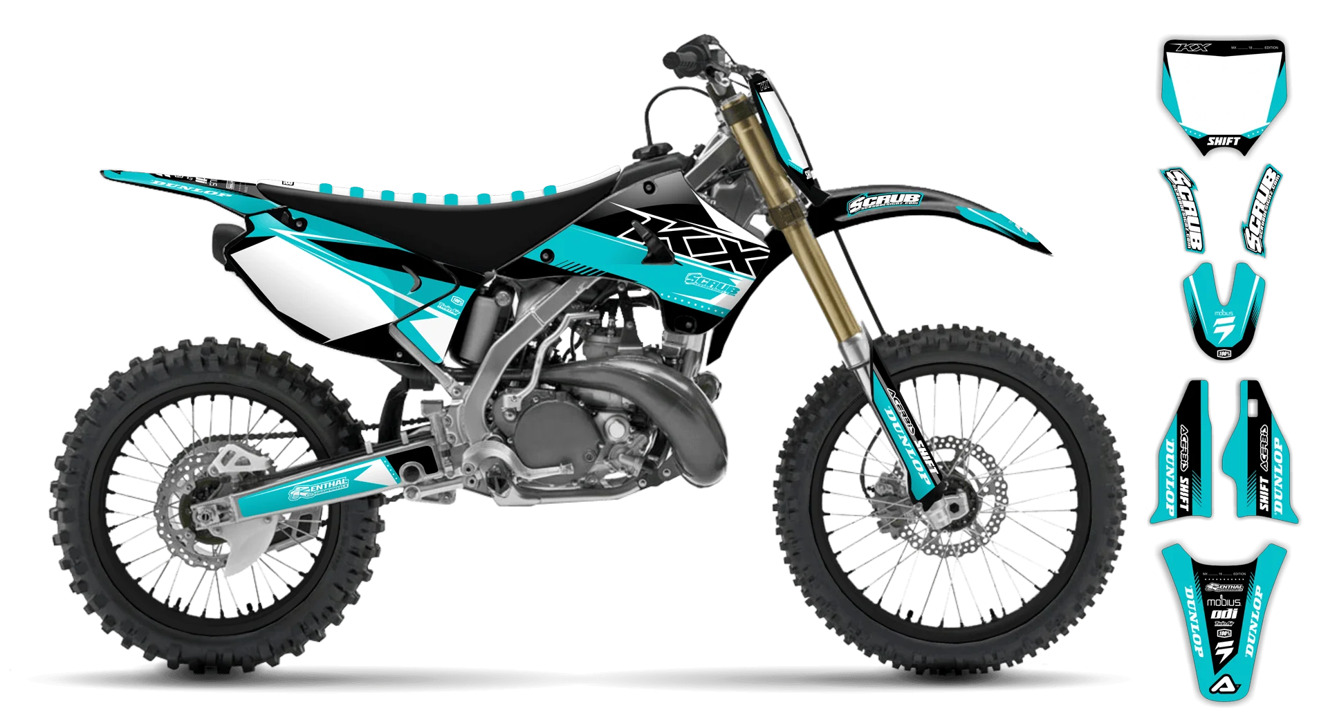 Graphics Kit - Kawasaki - KX 80 - 1998-2000 - Teal - ST