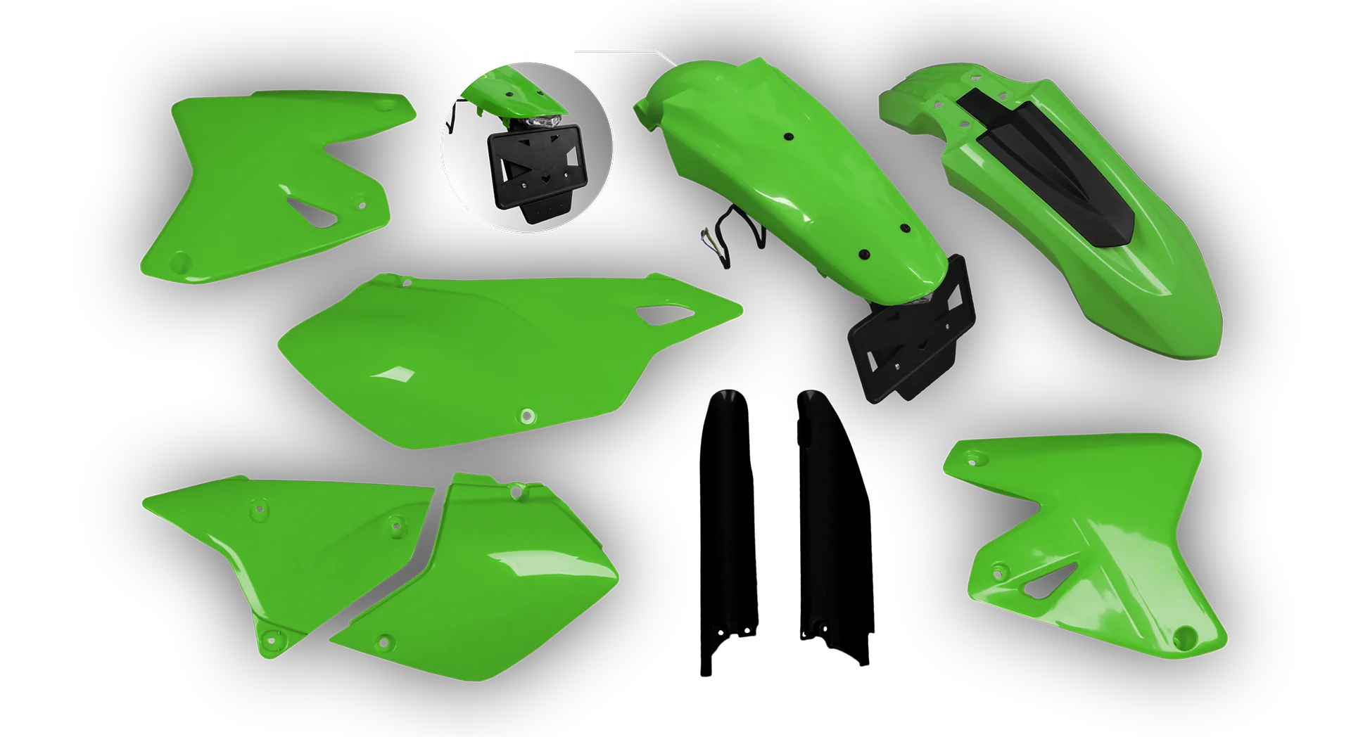 Plastics Kit - Suzuki - DRZ 400 SM - 1999-2024 - Full Kit - Green LED