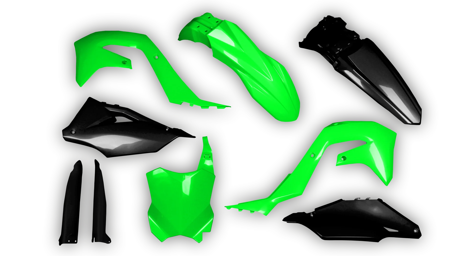 Plastics Kit - Kawasaki - KX 125-250 Restyle - 2003 - Full Kit - Green Black