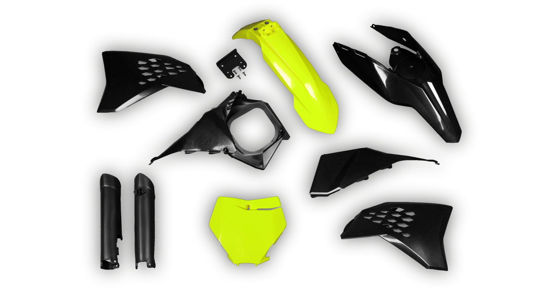 Plastics Kit - KTM - SX SX-F / XC XC-F - 2007-2010 - Full Kit - Fluo Black Restyle
