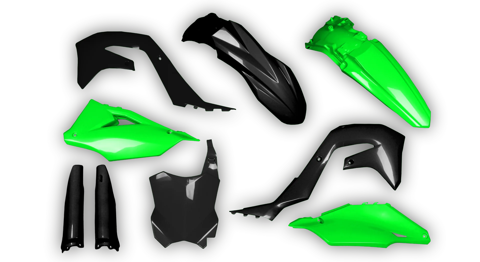 Plastics Kit - Kawasaki - KX 125-250 Restyle - 2004-2008 - Full Kit - Black Green