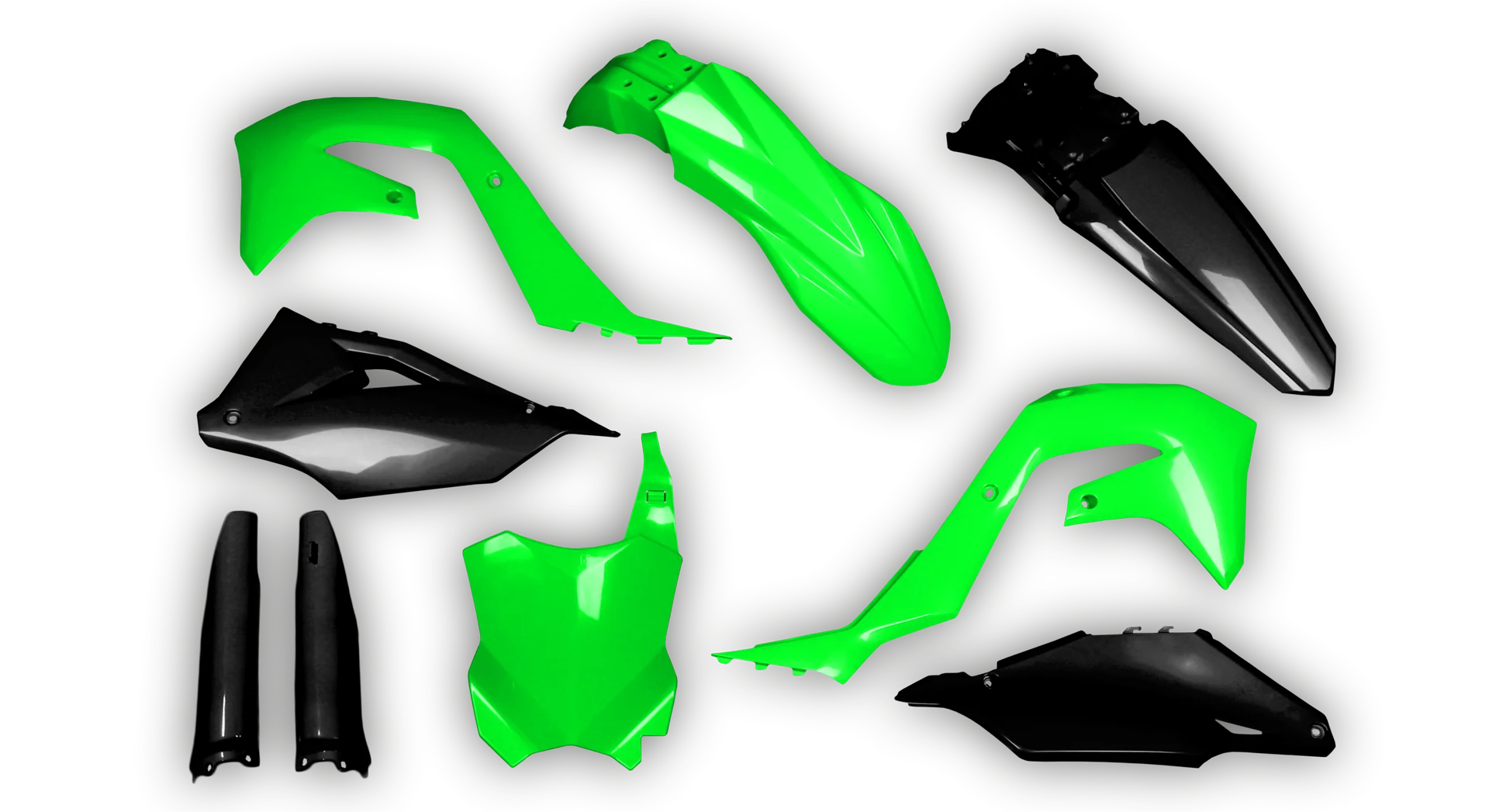Plastics Kit - Kawasaki - KX 125-250 Restyle - 2004-2008 - Full Kit - Green Black