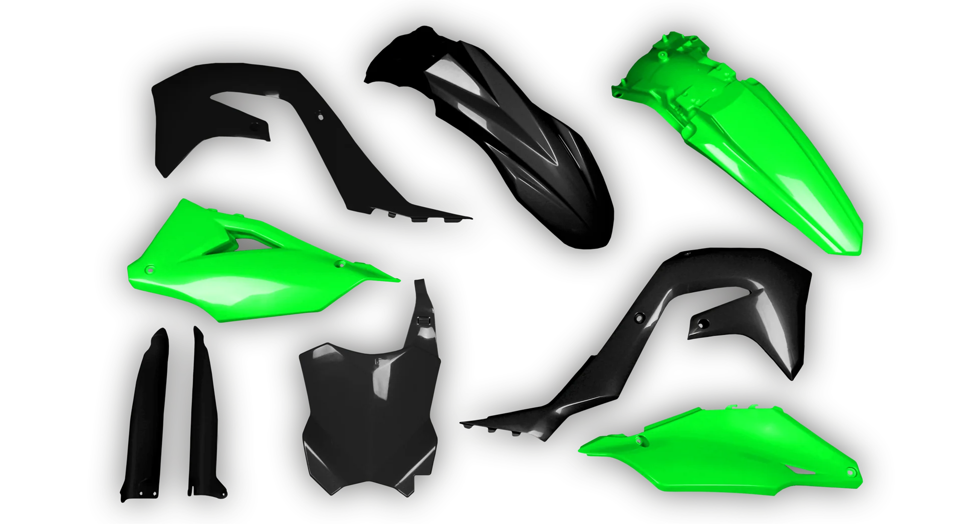 Plastics Kit - Kawasaki - KX 125-250 Restyle - 2003 - Full Kit - Black Green